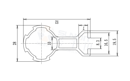 帶T型槽鋁管尺寸圖 帶T型槽鋁管尺寸圖