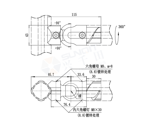 180°固定內接頭尺寸圖 180°固定內接頭尺寸圖