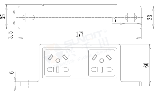 雙聯電源排插尺寸圖