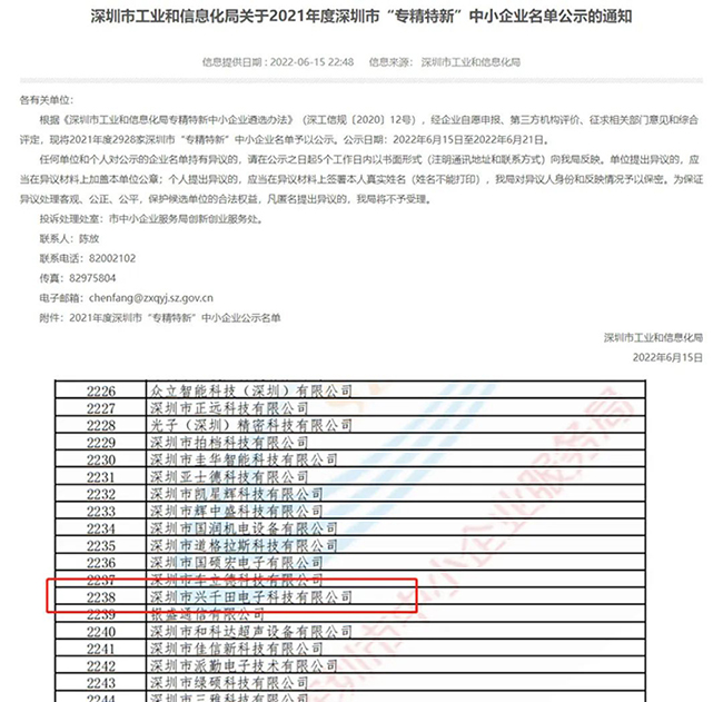 熱烈祝賀興千田集團入選深圳市"專精特新”企業 熱烈祝賀興千田集團入選深圳市"專精特新”企業